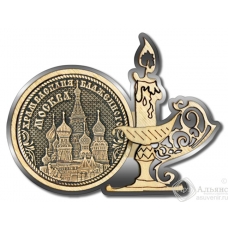 Магнит из бересты Москва-Храм Василия Блаженного свеча серебро